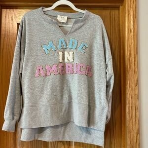 Fantastic Fawn Made in America Gray Sequin Embellished High Low Sweatshirt Small